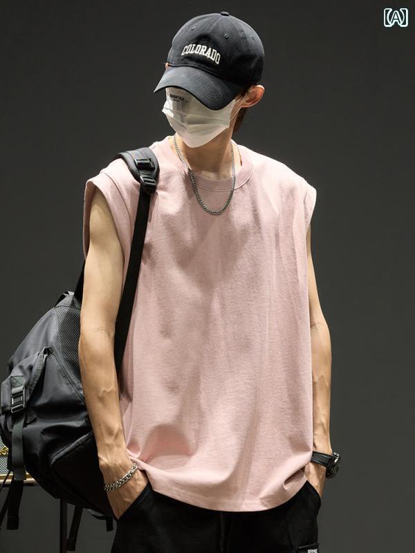 タンクトップ メンズ シンプル フィットネス ベスト メンズ 夏用 綿 ノースリーブ Tシャツ 男の子用 無地 万能 ゆったり ウエスト コート アメリカン ス...