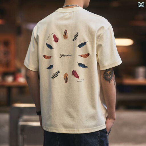 ワンポイント Tシャツ おしゃれ グレー ディア 高級 アメリカン レトロ ベージュ 夏 半袖 Tシャツ メンズ 楽しい プリント ワンポイント Tシャツ おしゃれ グレー ディア 高級 アメリカン レトロ ベージュ 夏 半袖 Tシャツ メンズ 楽しい プリント