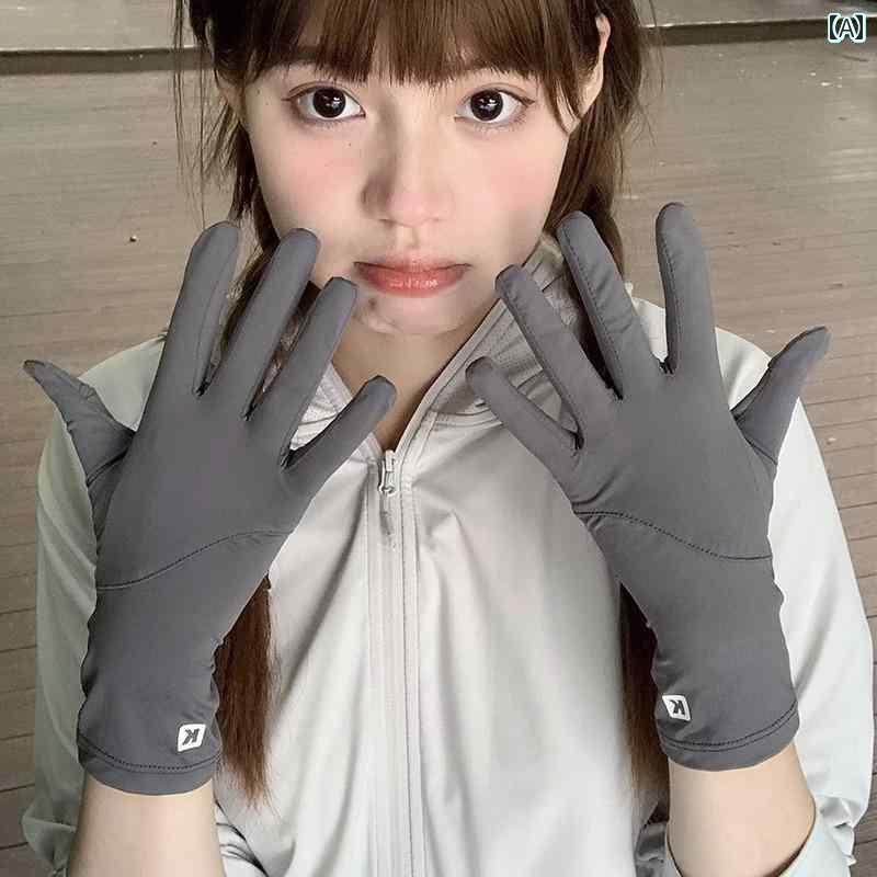 自転車 グルーブ 実用 冷感の 日焼け防止 手袋 夏用 薄手 紫外線 防止 アウトドア 乗馬 運転 電気 自動車 タッチ スクリーン 滑り止め(4)