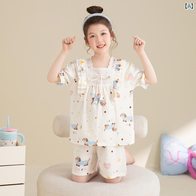 児童 寝巻き おしゃれ 児童用 子供 パジャマ 夏 半袖 雲 綿 薄手 中大 13歳 中学生 女の子 胸 パッド 付き 一 体型 家 着