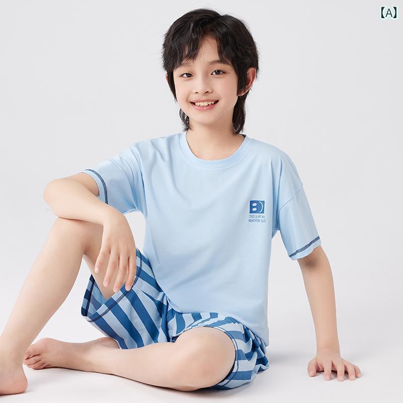 児童 寝巻き おしゃれ マ オレ ンの 男の子用 パジャマ 年長児用 ホームウェア 2025年 子供用 モダール ボーイズ 中学生 夏