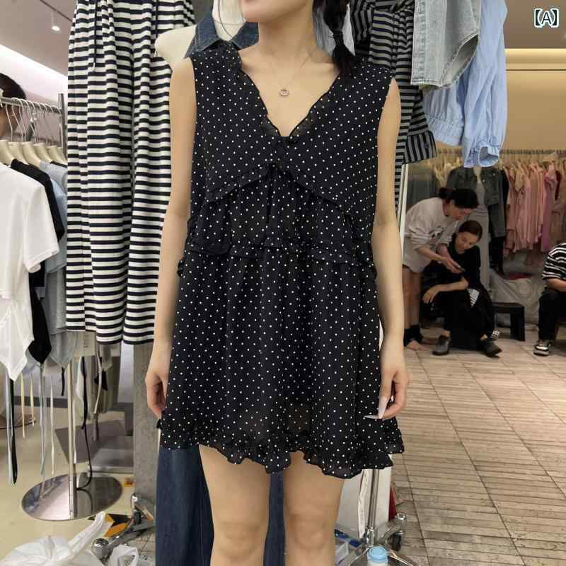 ドット 水玉 ワンピース PLNH 2025 夏の ファッション レトロ ゆったり スリム Vネック イヤリング ド..