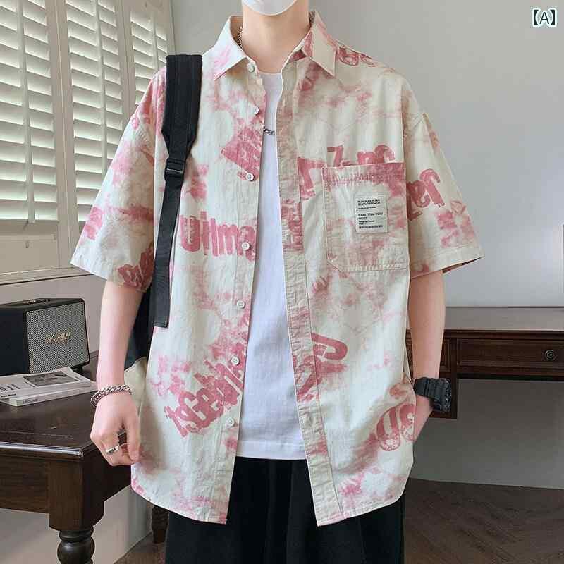 Yシャツ 半袖 メンズ 綿 半袖 シャツ メンズ 夏 ファッション タイ ダイ プリント 2025新 スタイル 品質 トップス