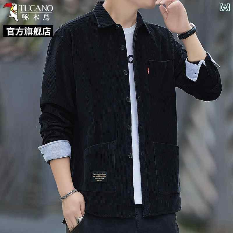 ミリタリー シャツ メンズ ウッドペッカー 綿 コーデュロイ 長袖 シャツ メンズ 春秋 スタイル ワークウェア コットンシャツ ジャケット L