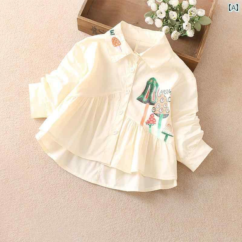 キッズ ブラウス 女の子用 女の子 コットンシャツ 春秋 2025年 子供服 女の子用 キノコ 刺繍 シャツ ベ..