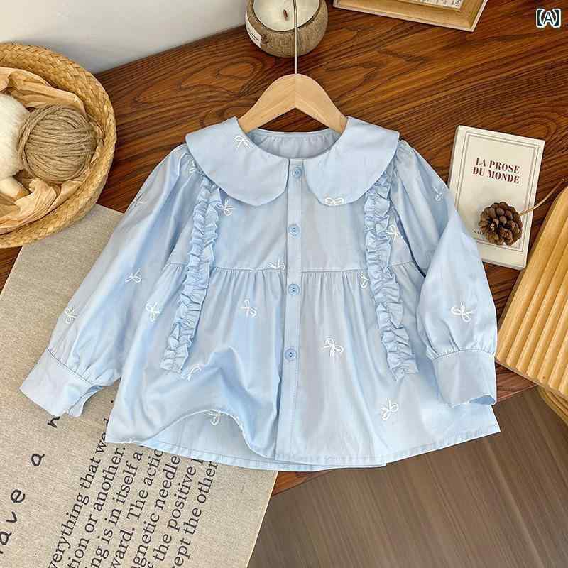 キッズ ブラウス 女の子用 女の子 長袖 コットンベビー シャツ イヤリング 付き 女性 ベビー 春秋 韓国..