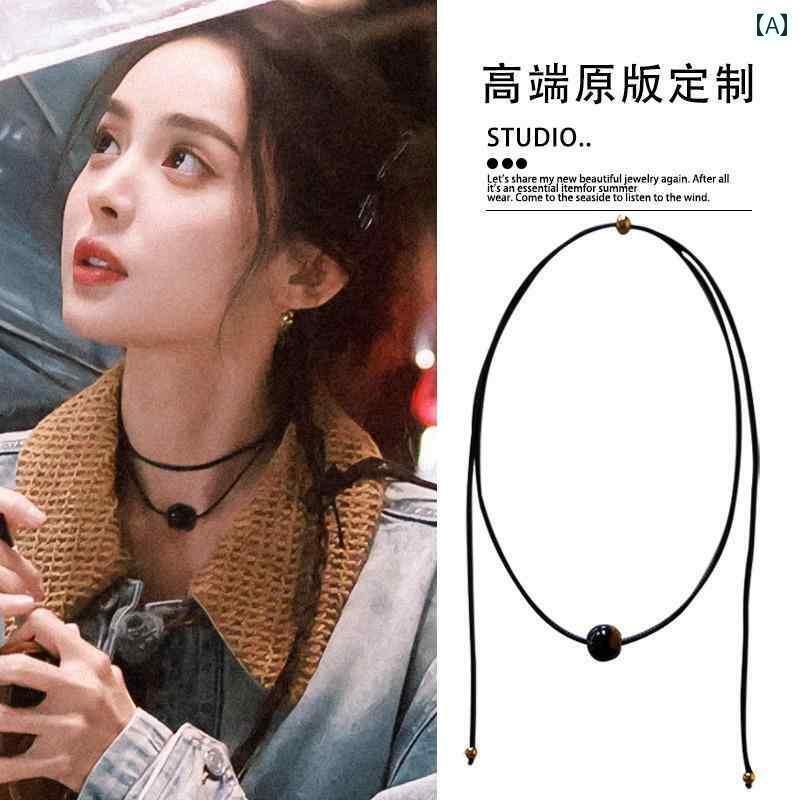 レディース チョーカー アクセサリー Gulinaza 同じ レトロ タイガーアイ ストーン ブラック 編み込み ロング ネックレス チョーカー 2025 鎖骨 チェーン
