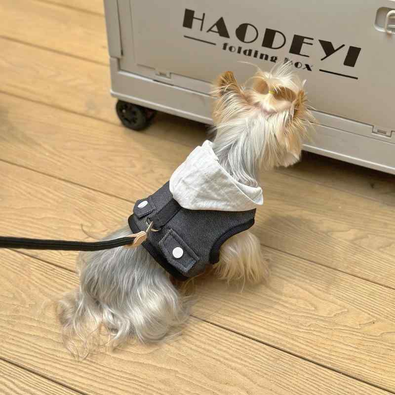 犬用 パーカー ウェア Xiaotianzhou ペット 服 アウトドア 犬用 散歩 牽引 ベスト デニム フード付き ..