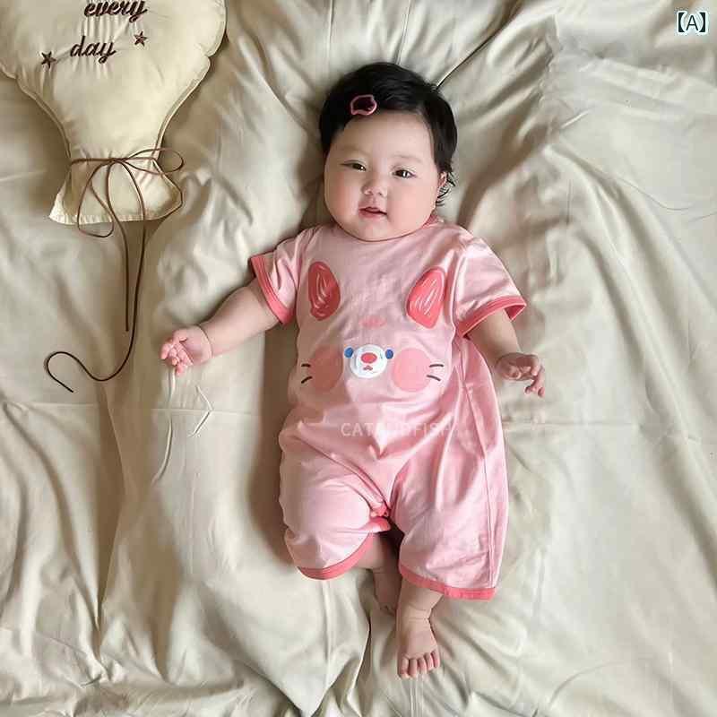 通気性 抜群 ボディスーツ ベビー用 2025 新型 女の子 綿 半袖 ロンパース 新生児 夏 薄手 ワンピース ハイハイ 服 ベビーアウター 夏服