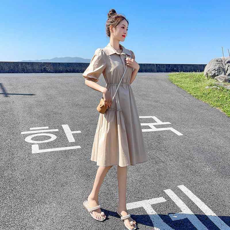 シャツワンピース ショート丈 かわいい レディース 高級 フレンチ シャツ ドレス 夏の スタイル 成熟 した スリム ウエスト 小さい aライン スカート