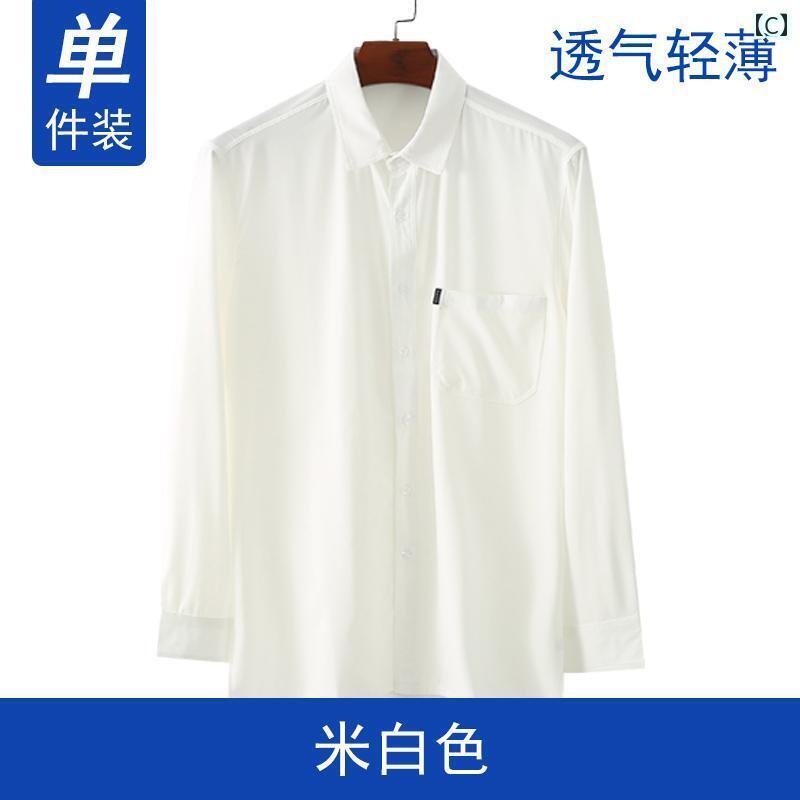 Yシャツ ワークシャツ　メンズ 夏の 冷感 メンズ 長袖 シャツお父さん 夏 シャツ 秋 薄手 ホーム 服 高齢者用