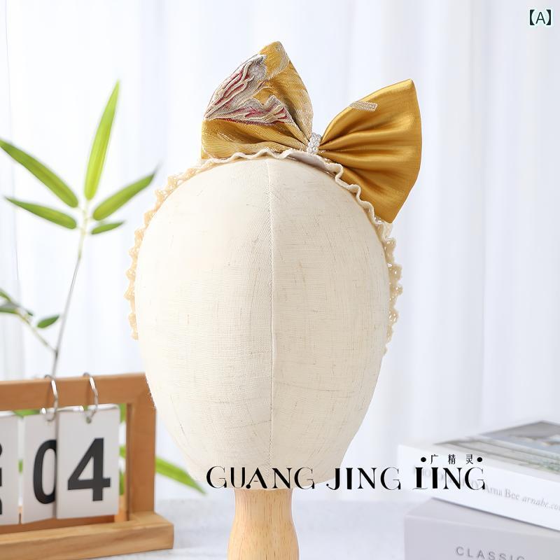 かわいい ベビー用 ヘアアクセサリー Guangjingling 金色の レトロ リボン チャイナ風 女の 赤ちゃんの ヘア バンド 1歳の ドレス 唐装 ヘッド アクセサリー