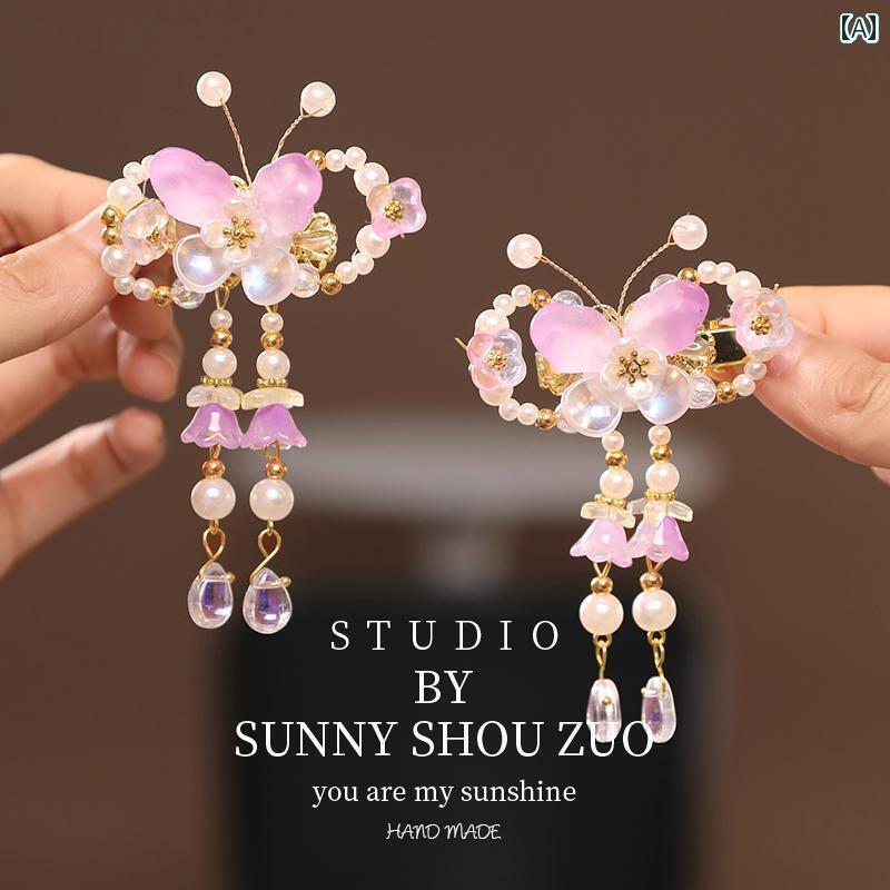 かわいい ベビー用 ヘアアクセサリー チャイナ風 タッセルの 子供用 ヘッド ドレス レトロ 衣装 漢服の..