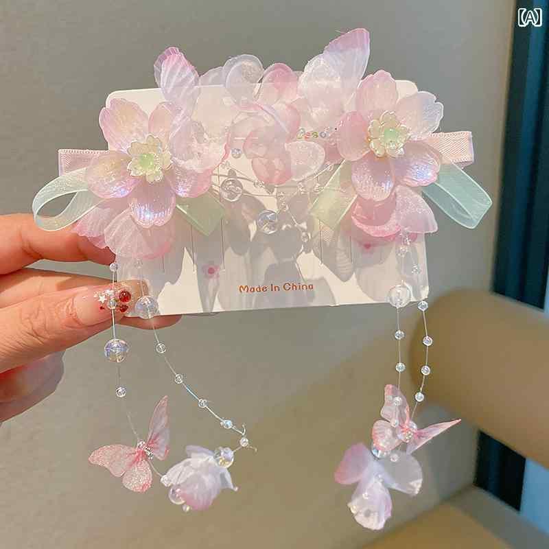 かわいい ベビー用 ヘアアクセサリー 女の子用 漢服の 頭飾り 子供用 ヘア ピン チャイナ風 蝶の アク..