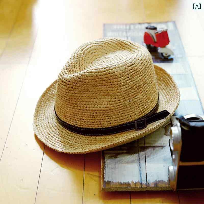 麦わら帽子 涼しい メンズ 帽子 メンズ スモール シルクハット 英国 ロールエッジ ドーム ラフィア ハ..