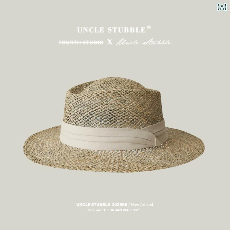 麦わら帽子 涼しい メンズ フランスの 塩 草 編み 麦わら 帽子 ハイエンド 古風お 金 軽い 高級 ビーチ..