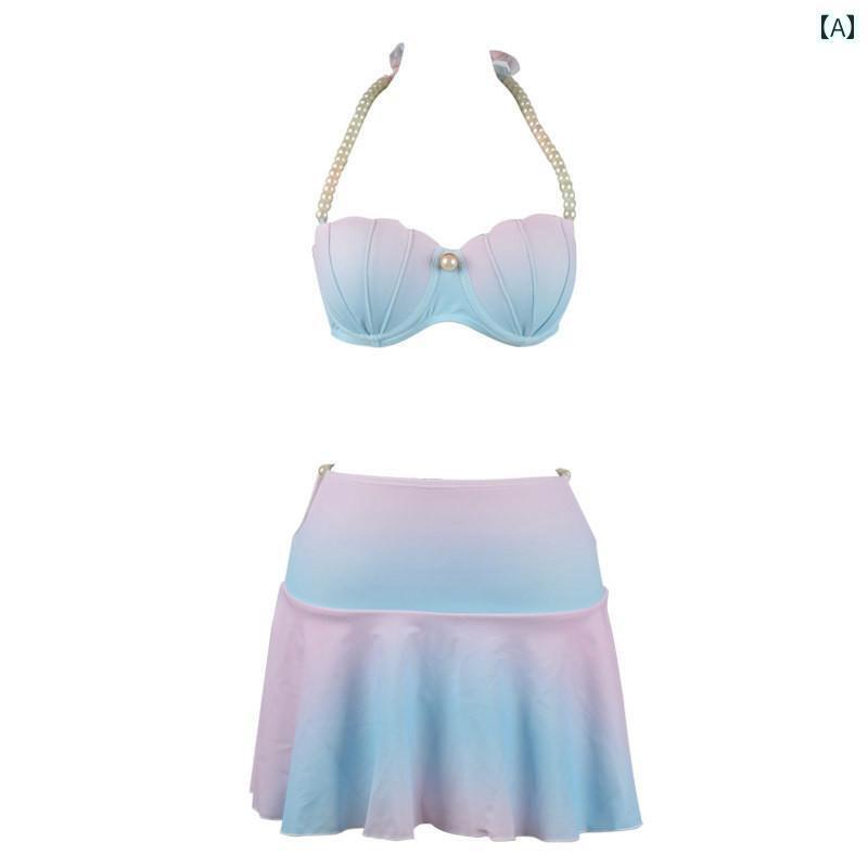 女の子用 かわいい マーメイド マーメイドスカート ツーピース 水着 レディース パール シェル小 胸 セクシー トライアングル ビキニ ビーチ 温泉