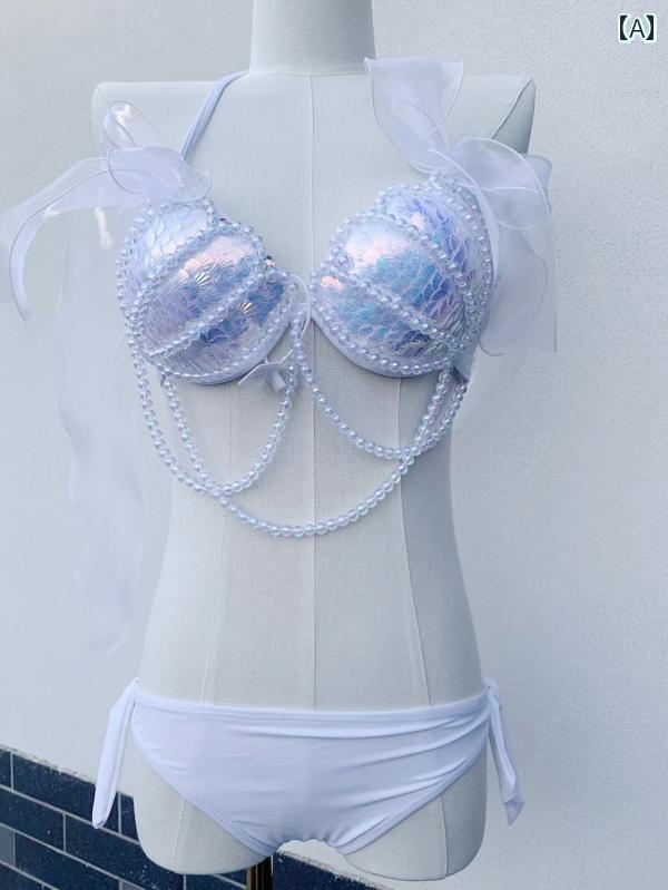 女の子用 かわいい マーメイド Yuner タイの 小さい 胸の 無地の ギャザー 女性 ビキニ 温泉 水着 スパンコール 三角 レース 休日 マーメイド