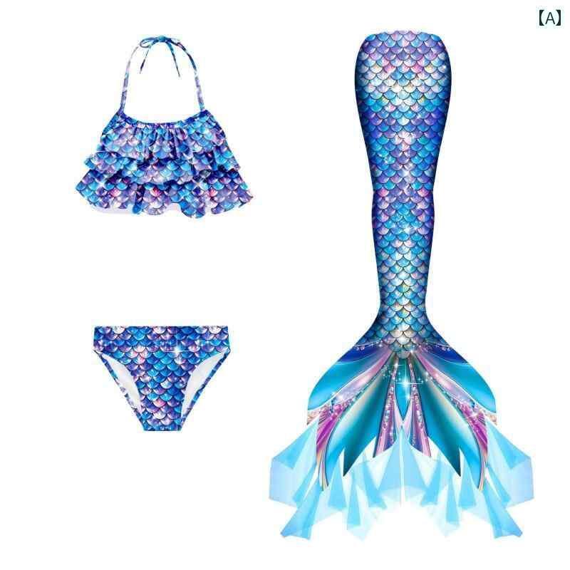 女の子用 かわいい マーメイド 人魚の しっぽの 子供用 水着 マーメイドプリンセスドレス ベビー ビキニ スリーピーススーツ 女の子 休日の ビーチウェア