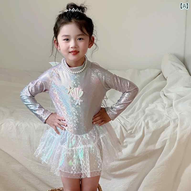 女の子用 かわいい マーメイド マーメイド 子供用 水着 女の子 スタイリッシュ 羽 付き プリンセス ワンピース 長袖 日焼け防止 夏
