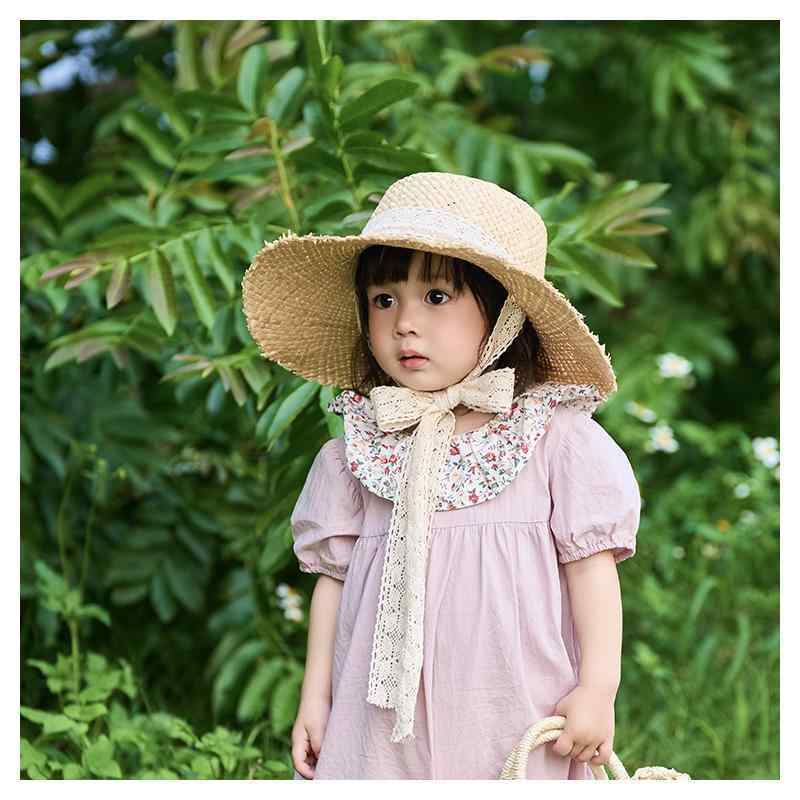 キッズ かわいい 麦わら帽子 子供用 麦わら 帽子 2024夏 大型 つば アウトドア用 サンシェード 紫外線 ..