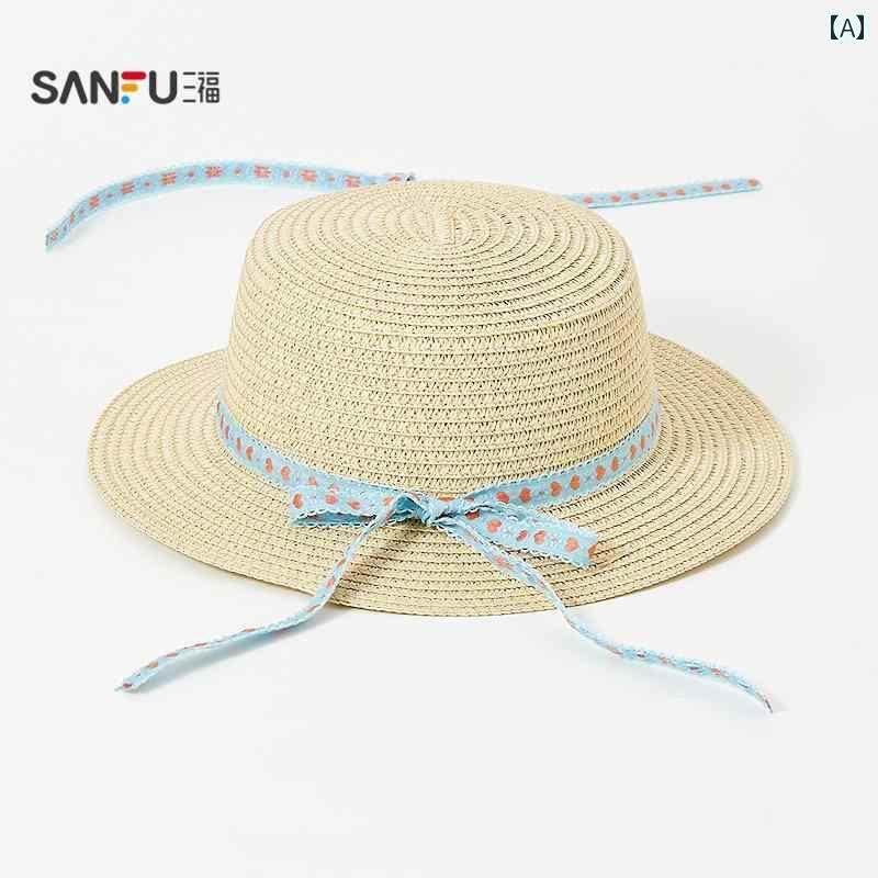 キッズ かわいい 麦わら帽子 Sanfu 子供用 小さい 傘 フラット ハット 麦わら 帽子 楽しい ファッショ..