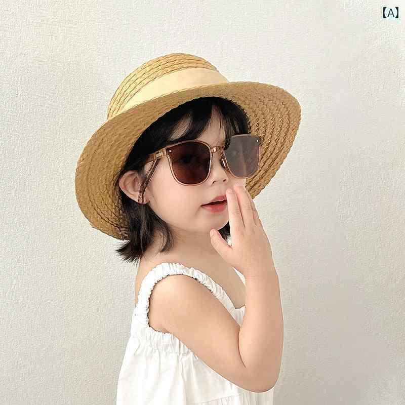 キッズ かわいい 麦わら帽子 子供用 麦わら 帽子 女の子用 日焼け防止 日よけ 夏の 屋外 旅行 フラット..