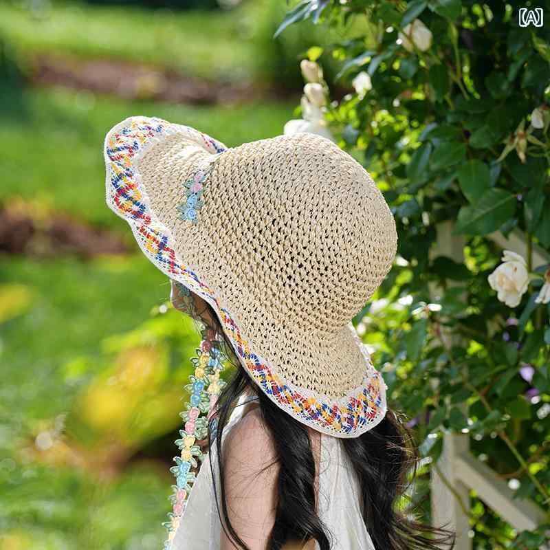 キッズ かわいい 麦わら帽子 夏の ビーチでの 休暇に エスニックの 麦わら 日焼け防止 帽子を 備えた ..