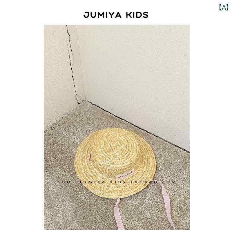 キッズ かわいい 麦わら帽子 小さくて さわやか 韓国 夏に マッチ する 子供用 麦わら 帽子 タイ 付き ..