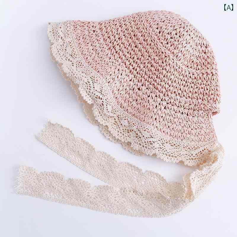 キッズ かわいい 麦わら帽子 女の子用 子供用 麦わら 帽子 プリンセス 夏用 日焼け防止 レース 折りた..