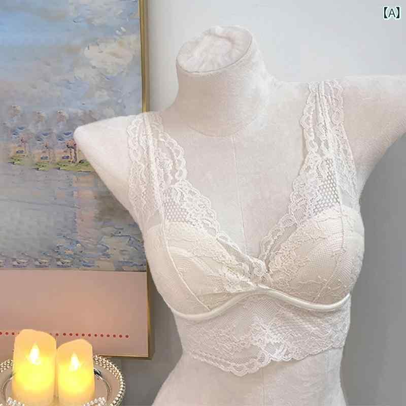 インナー キャミソール レディース フランスの レースの 下着 魅惑的 スチール リングなしの 白い インナーウェア レイ ヤード キャミソール ブラセット ロ...