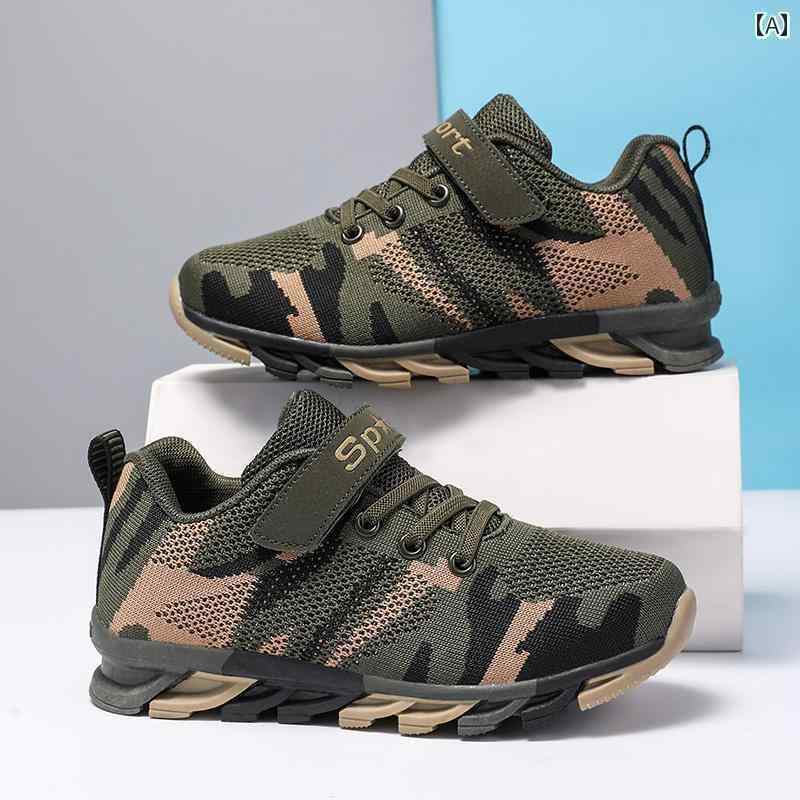 快適 キッズ用 シューズ 子供用 ミリタリー トレーニング 迷彩 スポーツ シューズ 夏の 男の子用 通気..