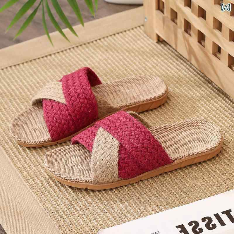 室内用 スリッパ サンダル 麻 草 織り リネン スリッパ 男女兼用 オール シーズン 通用 静 音 吸汗 防..