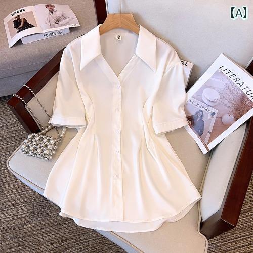 シック ブラウス 半袖 大きめ サイズレディース 夏 カジュアル シャツ スタイリッシュ 年齢を 減らす 脂肪 MM カバー 腹 ウエスト スリミング 半袖 トップス