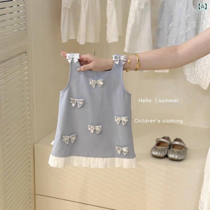 かわいい ドレス ベビー ベビー 服 夏 薄手 ノースリーブ ドレス リボン ベスト プリンセス 1歳 女の子..