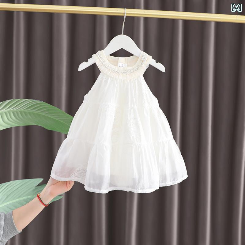 かわいい ドレス ベビー ベビー 服 夏 女の子 ノースリーブ ドレス 白い フェアリー プリンセス ホルタ..