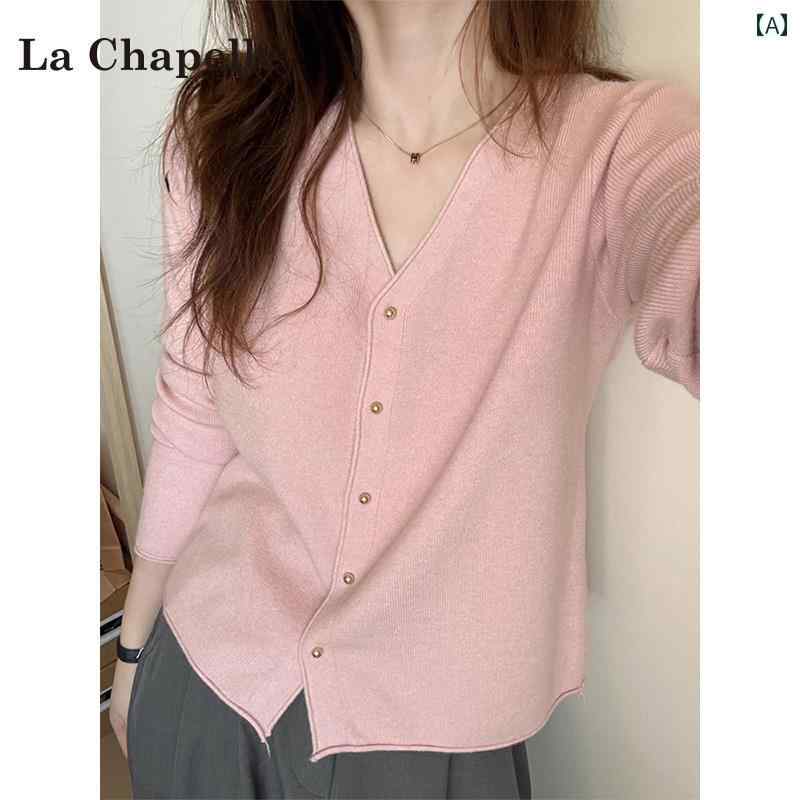 ピンク ニットカーディガン La Chapelle ピンク Vネック 長袖 ニットカーディガン レディース 2025 春..