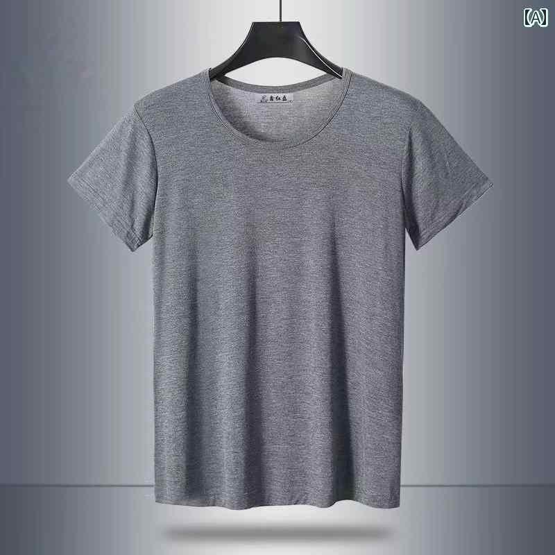 メンズ インナー シャツ メンズ 半袖 Tシャツ モダール ラウンドネック ゆったり カジュアル ホーム 夏 薄手 スリム高 伸縮性 大きめ サイズ