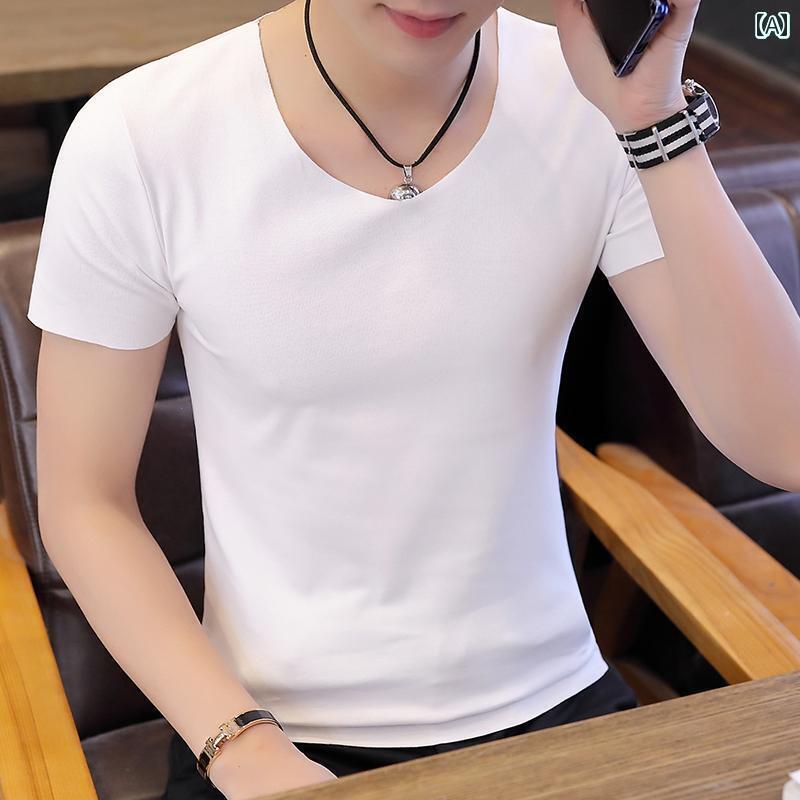 メンズ インナー シャツ メンズ シームレスな 半袖 Tシャツ 綿の 裏地 付き 白 シャツ 薄手の ローカッ..