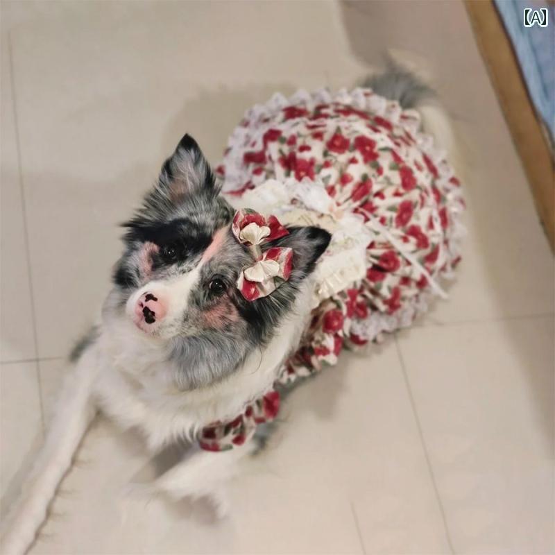 わんちゃん用 ドレス 犬 服 中型 大型 スカート 春夏 薄手 抜け毛 防止 夏 ローズ プリンセス スカート..