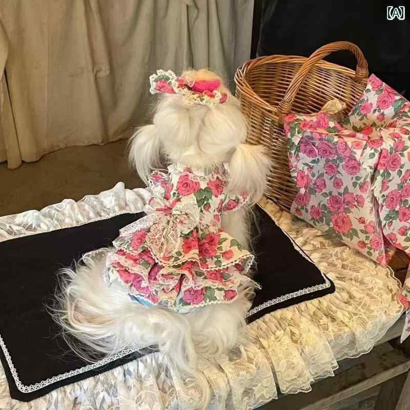 小型犬用 ドレス かわいい 韓国 ネット 春夏 バラ ドレス ペット 猫 犬 ヨークシャー マルチーズ 服 フ..