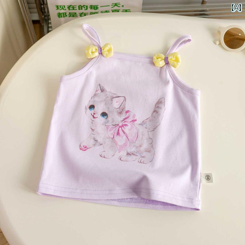 キッズ キャミソール タンクトップ 女の子 プリント 猫 スリング 薄手 夏 韓国 ベビー ガール ベスト ..