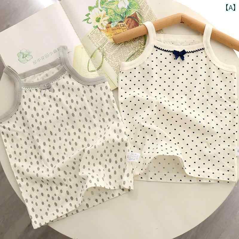 キッズ用 キャミソール タンクトップ 2枚 組 ベビー キャミソール 夏用 薄型 メッシュ 綿 女の子 ベス..