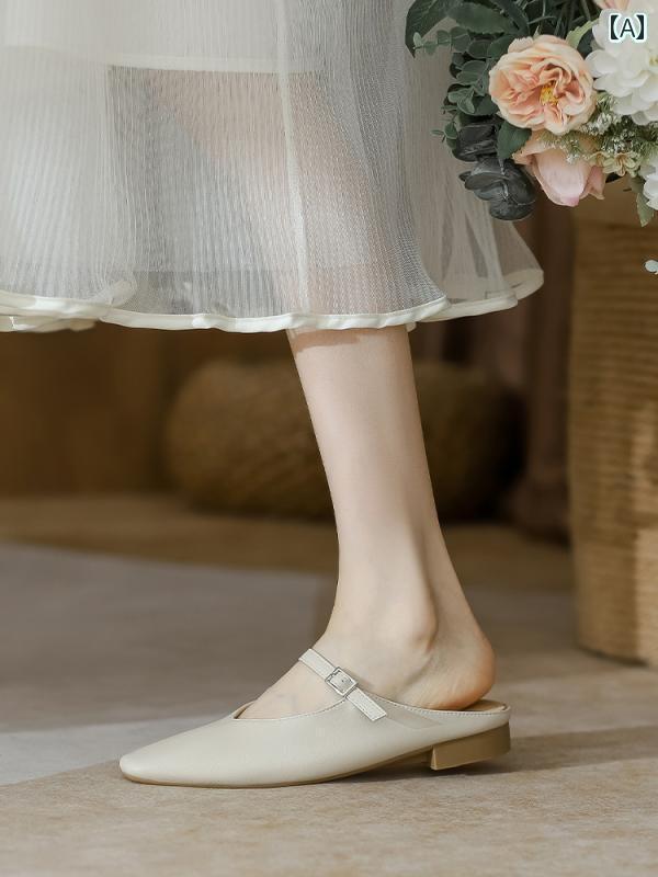 ミュール サンダル レディース 2025 春夏 革 包 頭 ハーフ スリッパ レディース 夏 アウトドア サンダル フラットソール スリップ シングル シューズ ミュラー