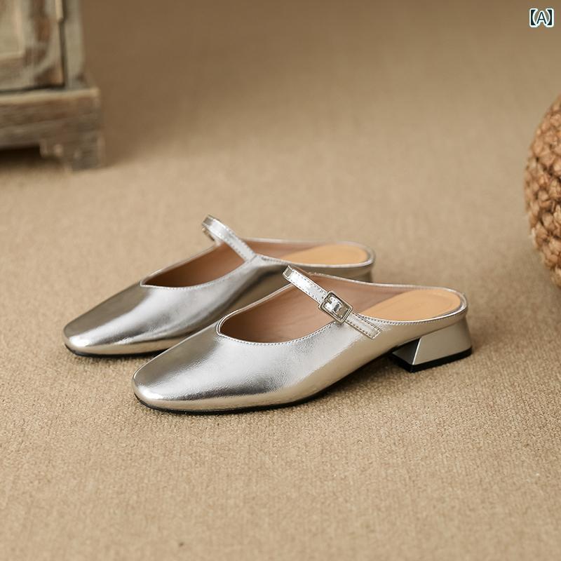 ミュール サンダル レディース 夏の アウターと して 着用 できる 革 厚底 ヒールの つま先が 閉じた ..