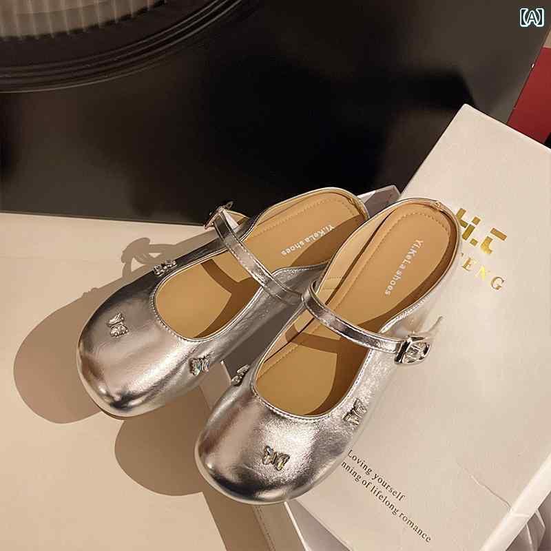 ミュール サンダル レディース フランス製 ラインストーンの ハーフ スリッパ 女性用 2025夏の スリッポン シューズ 屋外用 スカート 付き ソフト ソール ミュール