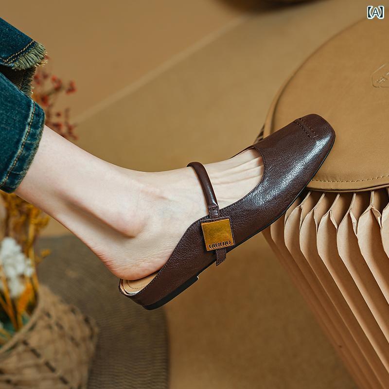 ミュール サンダル レディース ソフトな 2025夏の 革 レトロ 万能 スクエアトゥ 厚手 ヒール 内側 高さ アップ ミュール クローズド トゥ ハーフ スリッパ レディース