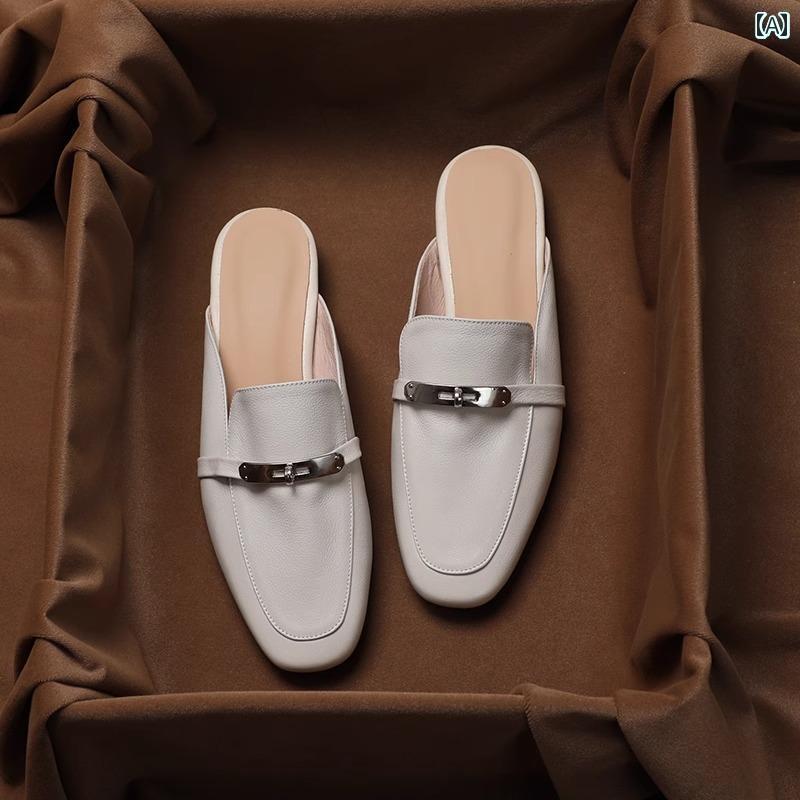 ミュール レディース 上品 柔らかい シープスキンの 英国 ハーフ スリッパ 女性用 革 アウターウェア 夏の ファッション フラット ミュール