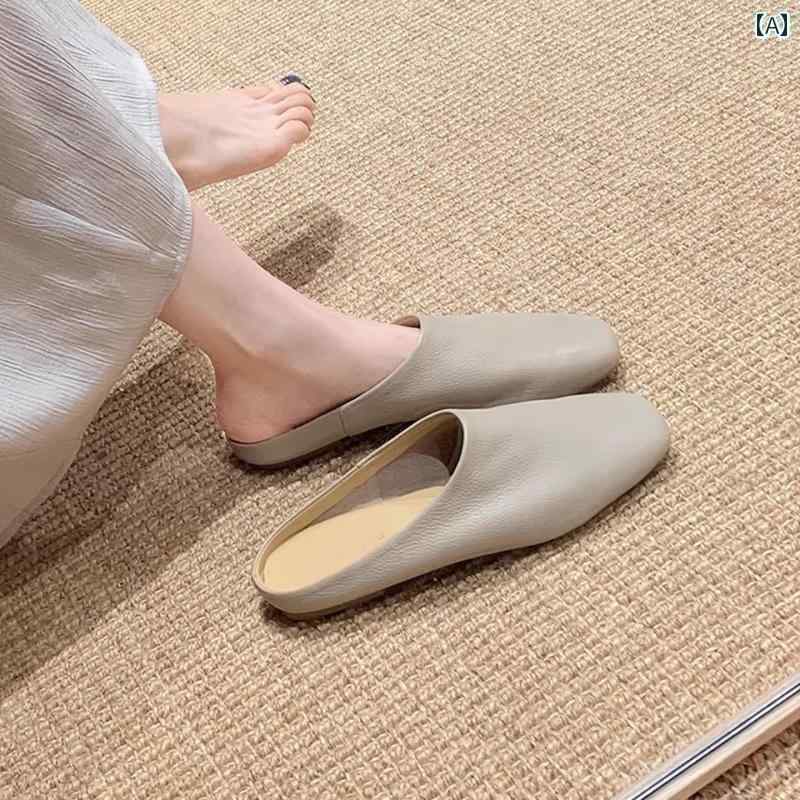 ミュール レディース 上品 革 ソフト クローズド トゥ ハーフ スリッパ 女性用 夏用 アウトドア カジュアル レディース フラット スリッポン ミュール シングル シューズ