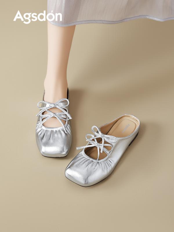 ミュール レディース 上品 シルバー バオ トウ ハーフ スリッパ 女性用 2025夏 ミュール レディース サンダル メリージェーン